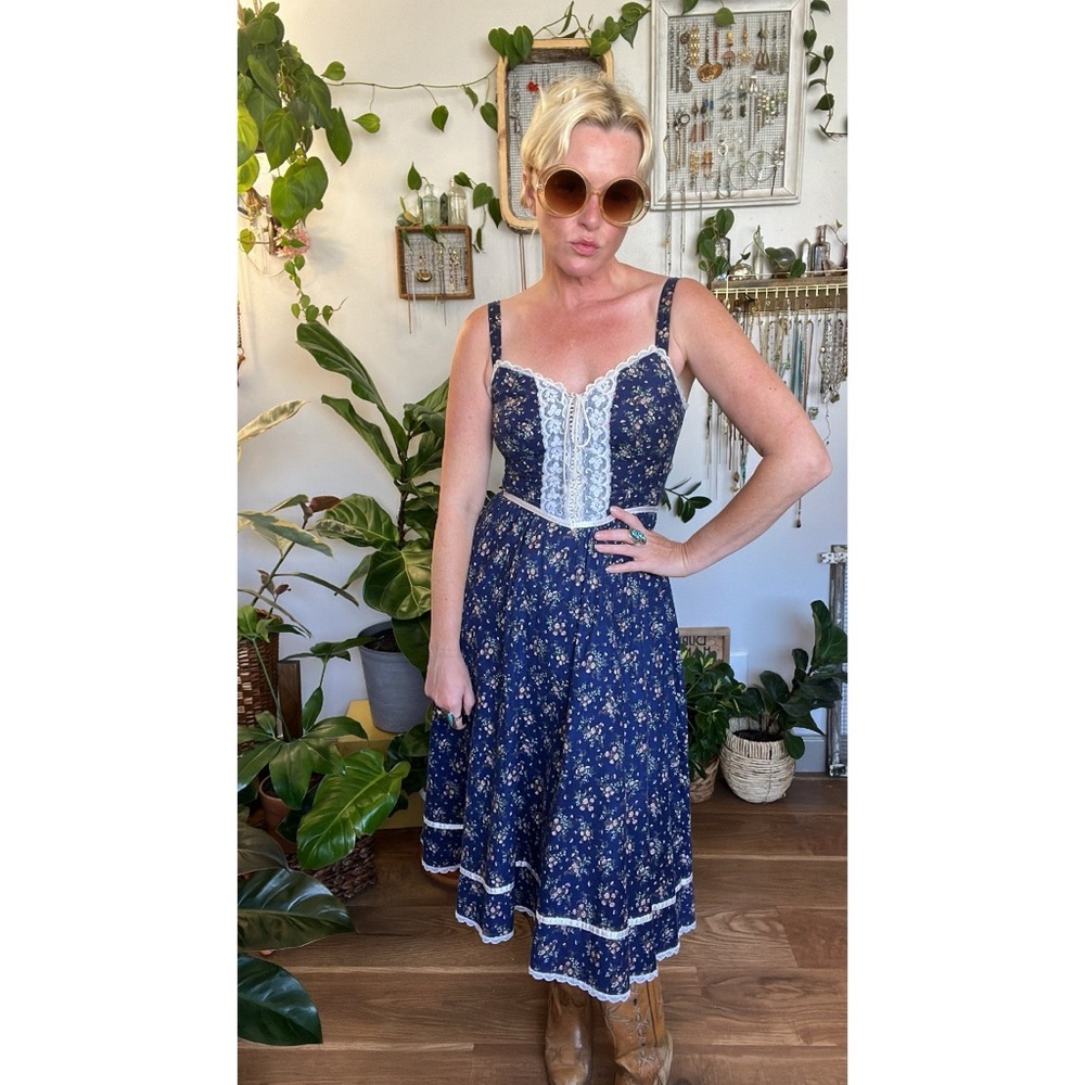 Vintage Gunne Sax Calico Sundress 70s Prairie Corragecore Dress XS - Picture 5 of 10